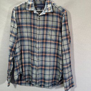 Faribault Mill Shirt Mens Medium Flannel Button Up Cotton Wool Plaid Gray Blue